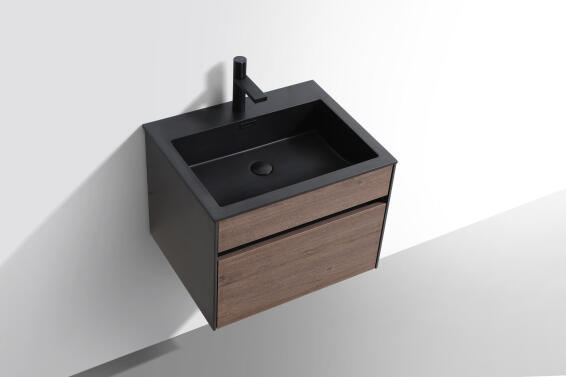 Bathroom Cabinet Wall Hung 1 Drawer Charcoal Wood 600mm Incl. Basin