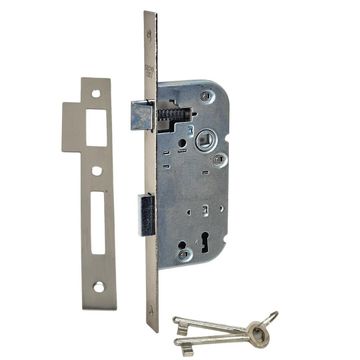 Lock set with striker plate and key for internal door Chrome 70mm 