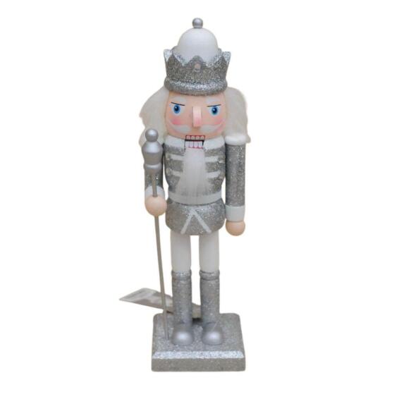 STANDING WOODEN NUTCRACKER SILVER SCEPTR
