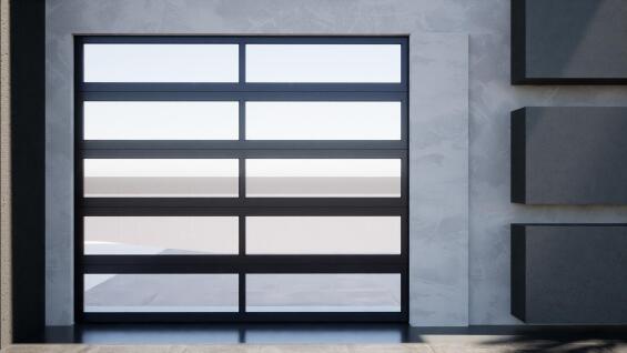 Garage door single glass and aluminium charcoal art snow W2440mm x H2135mm