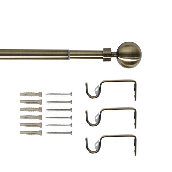 Inspire single extandable curtain pole kit ball antic brass d16-19 160-300cm