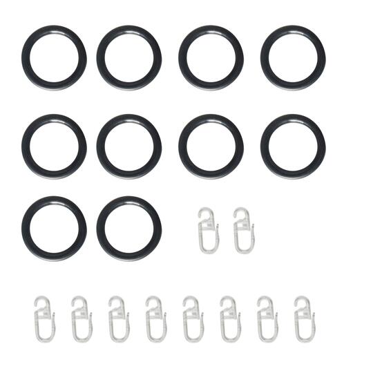 Inspire 10pc metal curtain pole rings hooks black d-25mm
