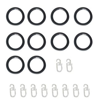Inspire 10pc metal curtain pole rings hooks black d-25mm