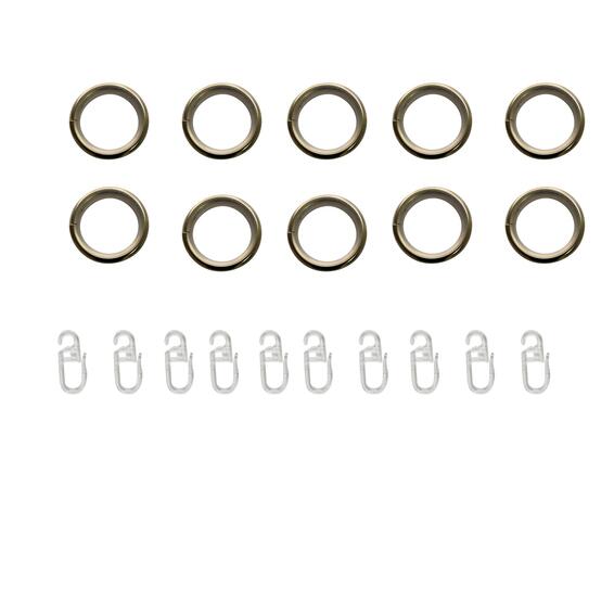 10pc metal curtain pole rings hooks brass d-25mm