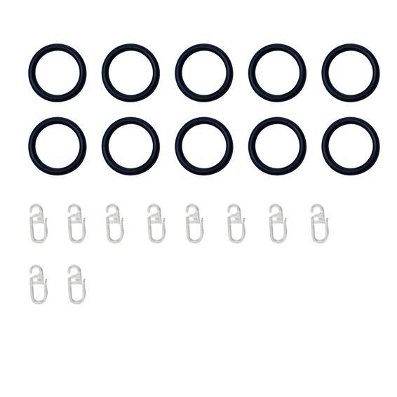 10 plastic curtain rings with hooks  black diameter 25mm inspire
