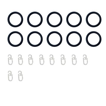 10 plastic curtain rings with hooks  black diameter 25mm inspire