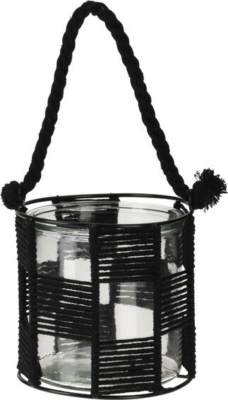 TEA-LIGHT HOLDER - GLASS WITH WEAVED ROP
