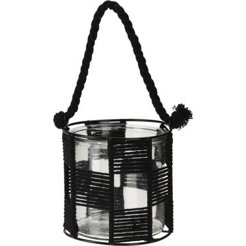 TEA-LIGHT HOLDER - GLASS WITH WEAVED ROP
