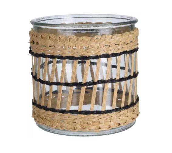 GLASS CANDLE HOLDER WITH PAPER ROPE WEAV