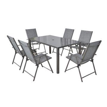 7PCSET=1TAB+6FOLDABLE CHA,STEEL+TEXTIL+GLAS,CHARCOAL GREY,1SET=2CTNS