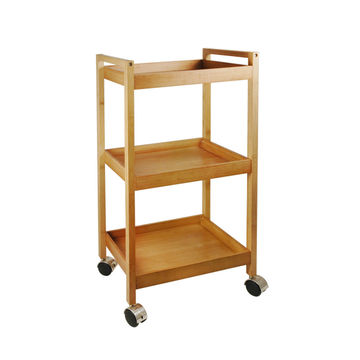   Trolley with Three Bamboo Shelves including Wheels 
