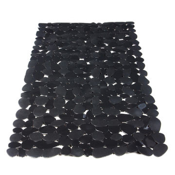 Stone rectangular anti-slip bathmat black W40cmxD70cm