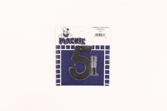 Number 5 plastic sign black mackie 75mm