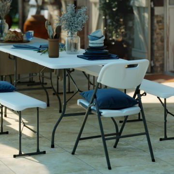 Folo Resin & Steel Folding Garden Bench White L183cmxW28cm (Excluding Table)