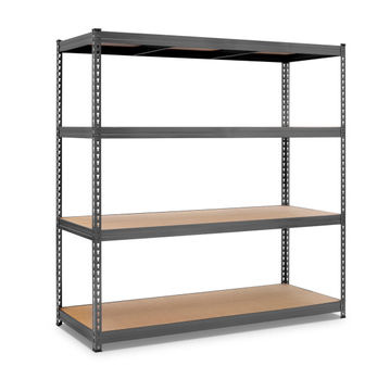 Spaceo mdf board & metal shelving 4 tiers grey w180xd60xh180cm