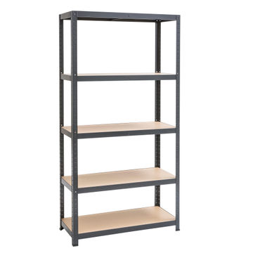 Spaceo mdf board & metal shelving 5 tiers black w90xd40xh176cm