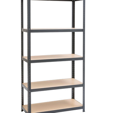 Spaceo mdf board & metal shelving 5 tiers black w90xd40xh176cm