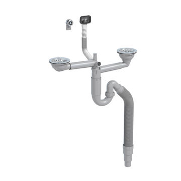 EQUATION Complete Space saving trap for two sinks, Double bowl assembly