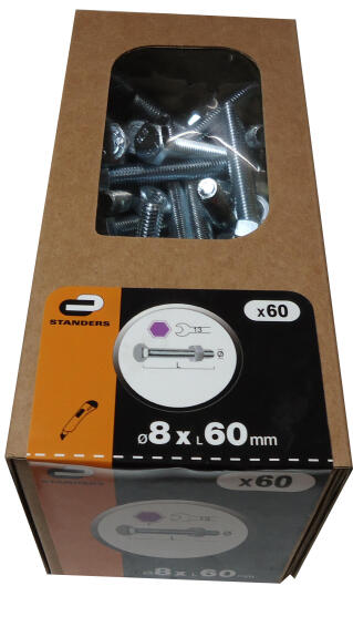 Hexagon bolt and nuts zinc plated 8x60mm 60pc box standers