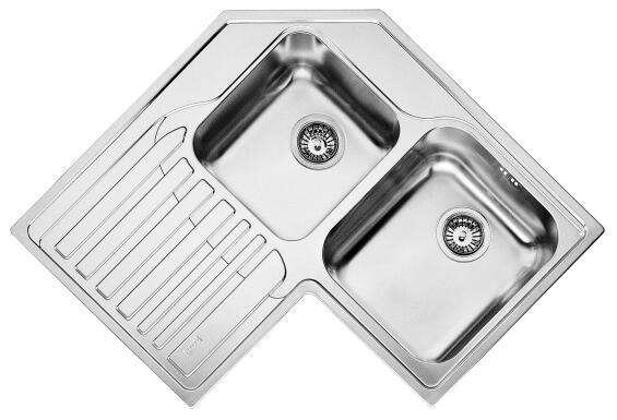 Franke kitchen corner sink studio stx 621 double bowl single drainer stainless steel l83cm x w83cm