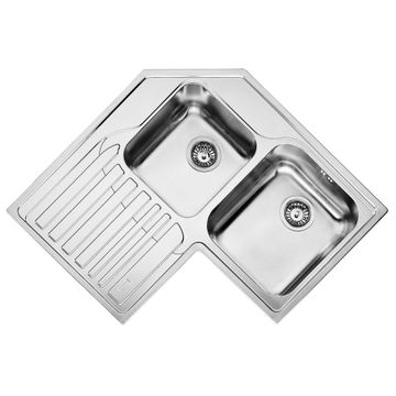 Franke kitchen corner sink studio stx 621 double bowl single drainer stainless steel l83cm x w83cm