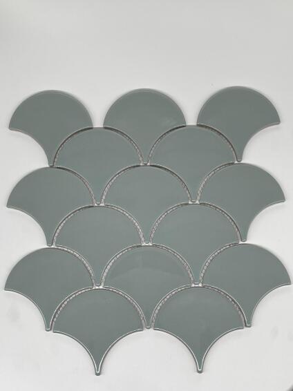 Mosaic Tile Ceramic Fans Sage Grey L27.3cm x W25.9cm (per sheet)