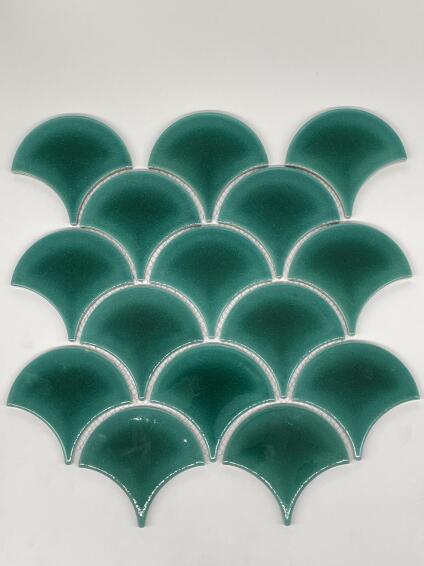 Mosaic Tile Ceramic Fans Pine Green L27.3cm x W25.9cm (per sheet)