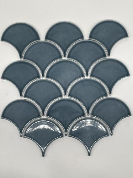 Mosaic Tile Ceramic Fans Steel Blue L27.3cm x W25.9cm (per sheet)