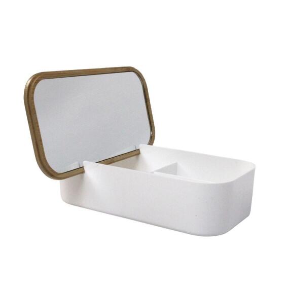 Make Up Mirror With Organizer And Bamboo Lid Rectangle W26cmxD13cmxH7cm