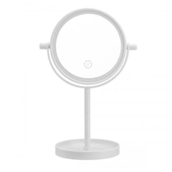 Mirror On Stand With 14 Led Lights White