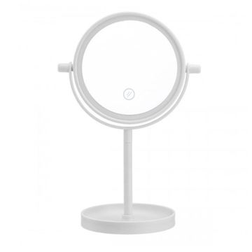 Mirror On Stand With 14 Led Lights White
