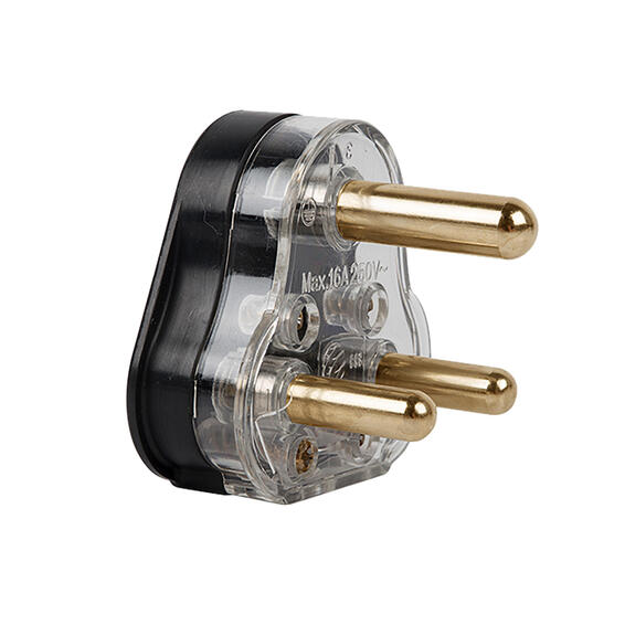 Electricmate 16A Solid Brass Pin Plug Top Black