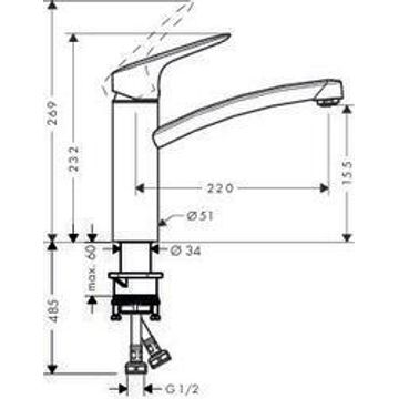 Hansgrohe Kitchen Sink Mixer Tap My Sport Single Lever Chrome H33.8 Cm Spout Reach 20.4Cm