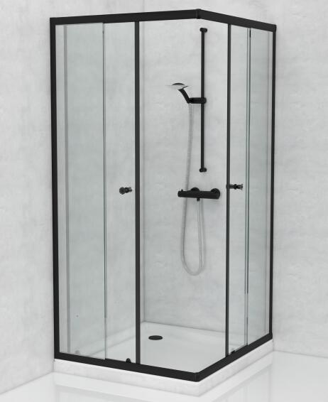 Shower Corner Entry Clear Glass Black W90cmxD90cmxH185cm