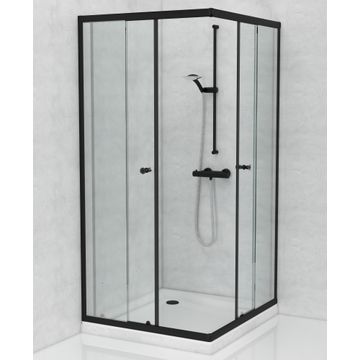 Shower Corner Entry Clear Glass Black W90cmxD90cmxH185cm