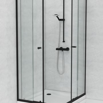 Shower Corner Entry Clear Glass Black W90cmxD90cmxH185cm