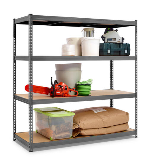 Spaceo mdf board & metal shelving 4 tiers grey w150xd60xh190cm