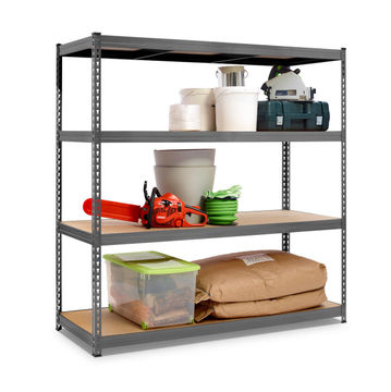 Spaceo mdf board & metal shelving 4 tiers grey w150xd60xh190cm