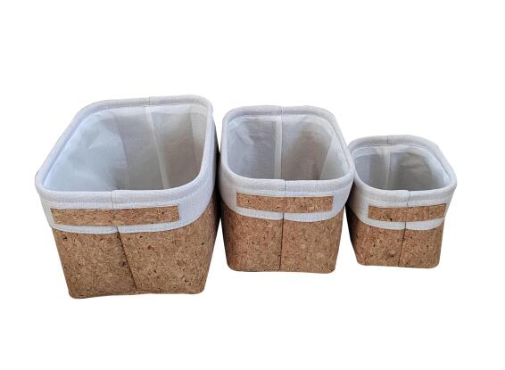 Storage Baskets Set Of 3 Eva Bonded Linen Fabric And Cork Fabric 