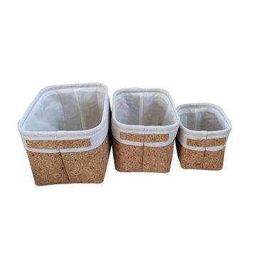 Storage Baskets Set Of 3 Eva Bonded Linen Fabric And Cork Fabric 