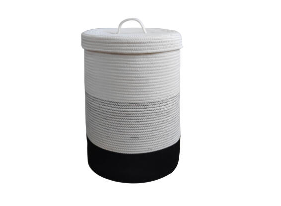 Laundry Basket Cotton Rope with Lid Black, Grey and White 