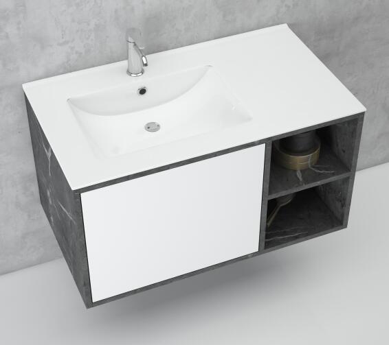 Bathroom Cabinet Wall Hung Nero Off Set W81CMXD52CMXH47CM (Incl Basin)
