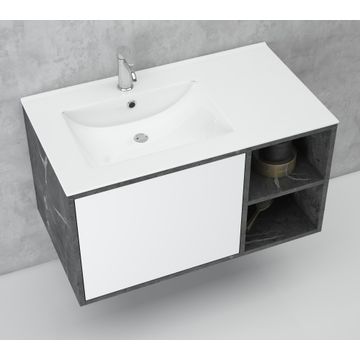 Bathroom Cabinet Wall Hung Nero Off Set W81CMXD52CMXH47CM (Incl Basin)