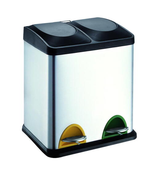 Recycle 2Compartments 15L Each  Kitchen Dustbin Chrome W37Xd43Xh52Cm
