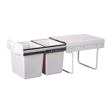 Sliding Drawer Plastic And Metal Kitchen Dustbin With 2 Compartments White 15L Each L34X33Cm