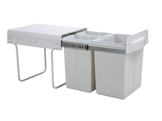  Sliding Drawer With 2 Compartments Kitchen Dustbin Plastic And Metal White 10 Liters Each L35X42Cm