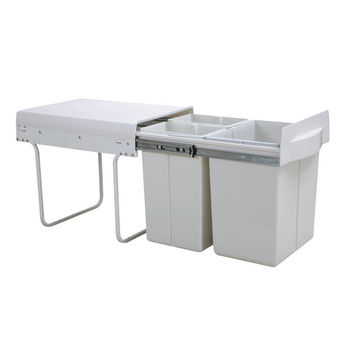  Sliding Drawer With 2 Compartments Kitchen Dustbin Plastic And Metal White 10 Liters Each L35X42Cm