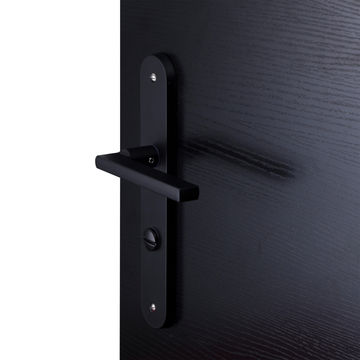 Inspire door handle on plate with thumb lock aluminium zamak black inspire 195mm