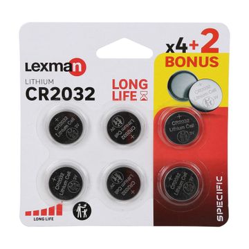 Lexman Lithium Button Battery Specific CR2032 6 Pack 