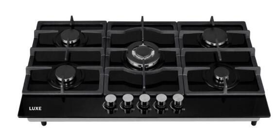 Luxe Kitchen Gas Stove Hob 5 Burner Glass Black 90Cm